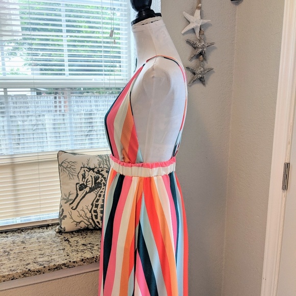 New Gorgeous Rainbow Striped V Plunge Maxi Dress - Picture 7 of 15